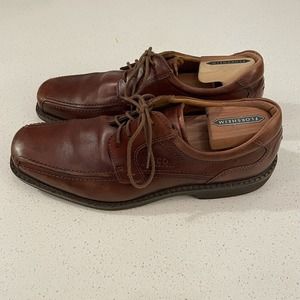 Ecco Men's Oxford Dress Shoes Size 44 Brown Leather Lace Up Square Toe Comfort